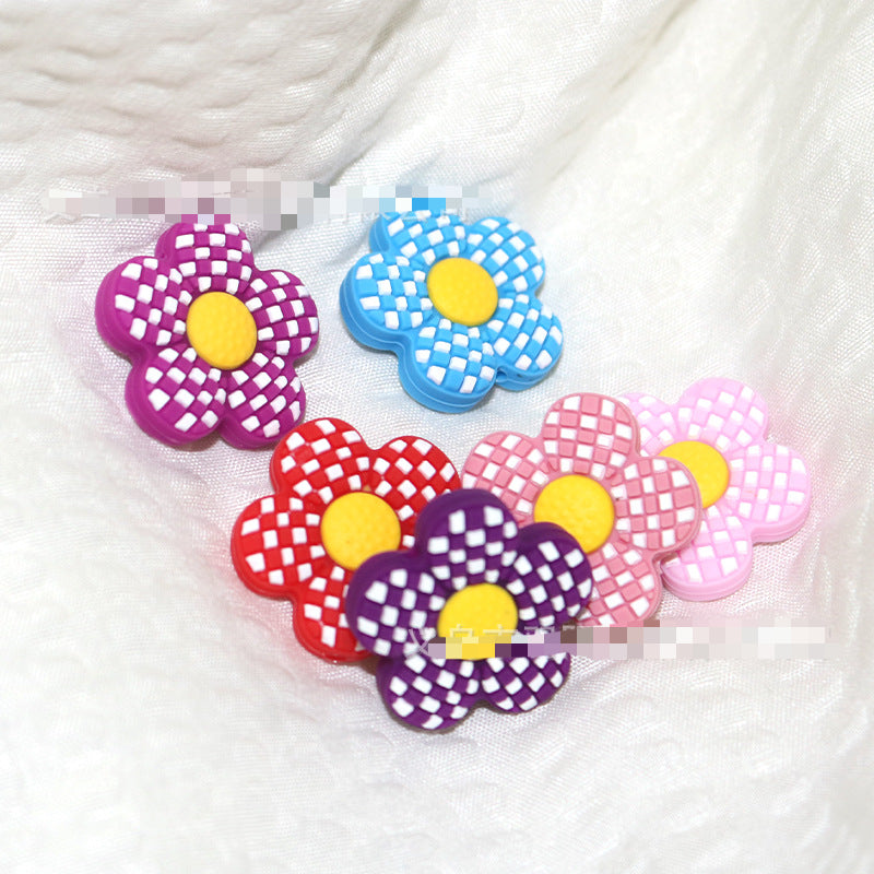 Checkerboard Flower Silicone Beads-10PCS