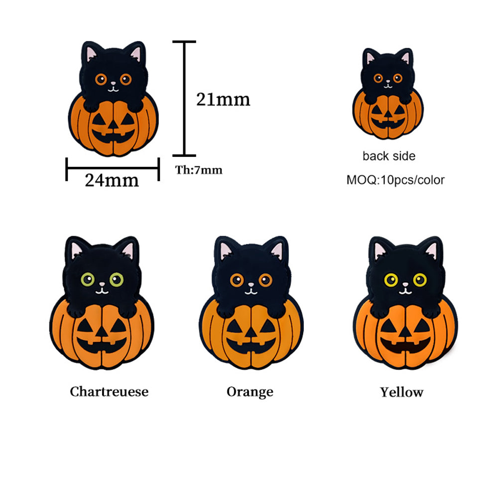 Cartoon Cute Halloween Pumpkin Kitten Silicone Beads-10PCS