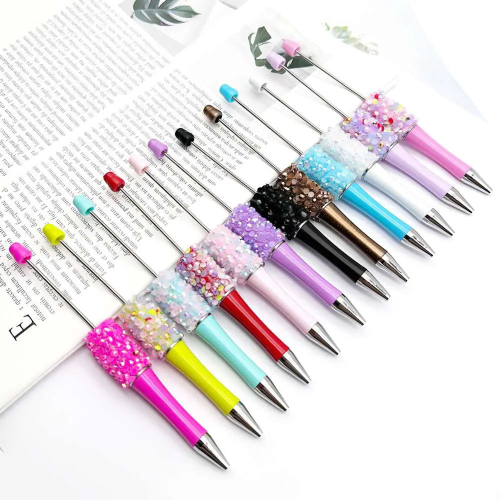 Solid Colors Beadable Pens with Flatback Rhinestones in AB Color and Bubbly Wraps