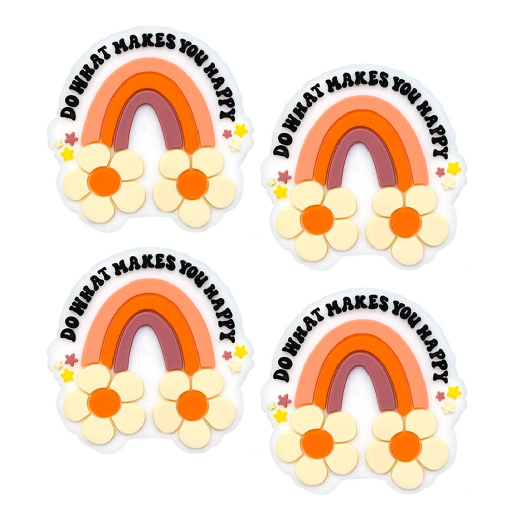 Cartoon Flower Rainbow Letter Pattern Silicone Beads-10PCS