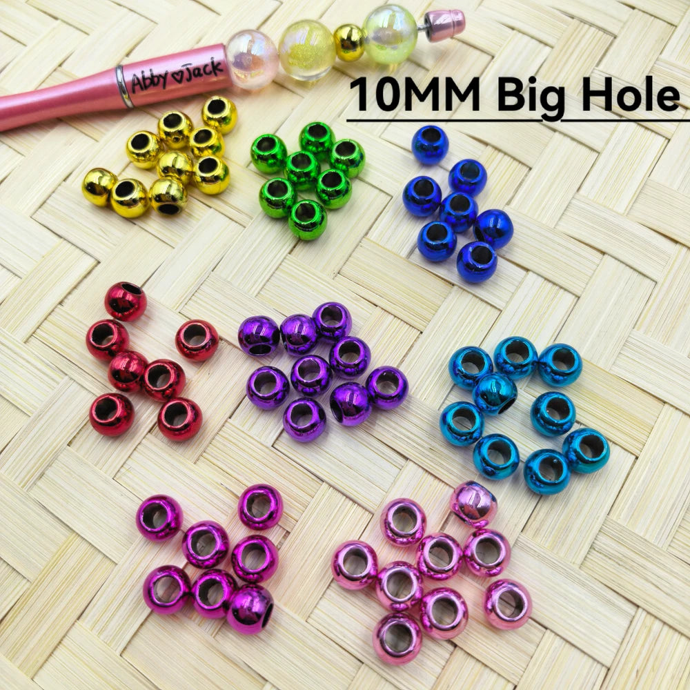 10MM Metallic Solid Color Acrylic Big Hole Beads for Rope