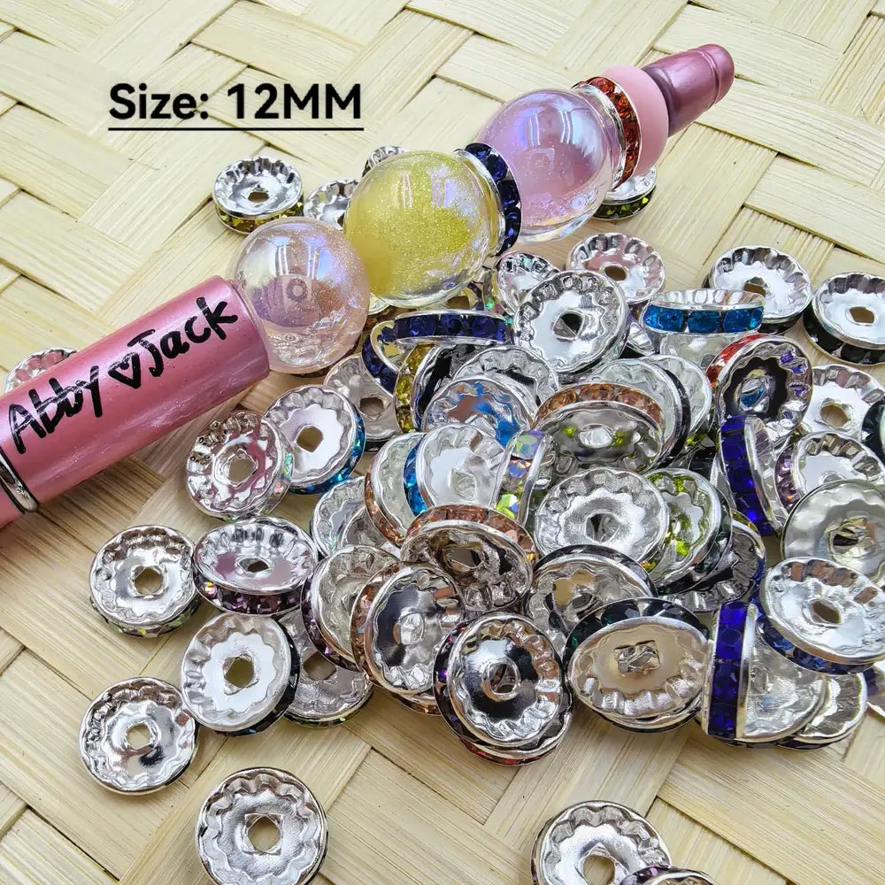 12MM Colorful Rhinestones Round Metal Spacer