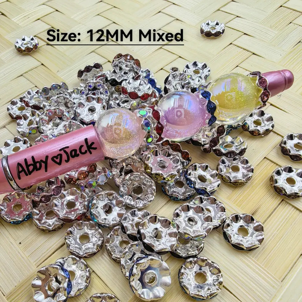 12MM Colorful Rhinestones Wavy Metal Spacer