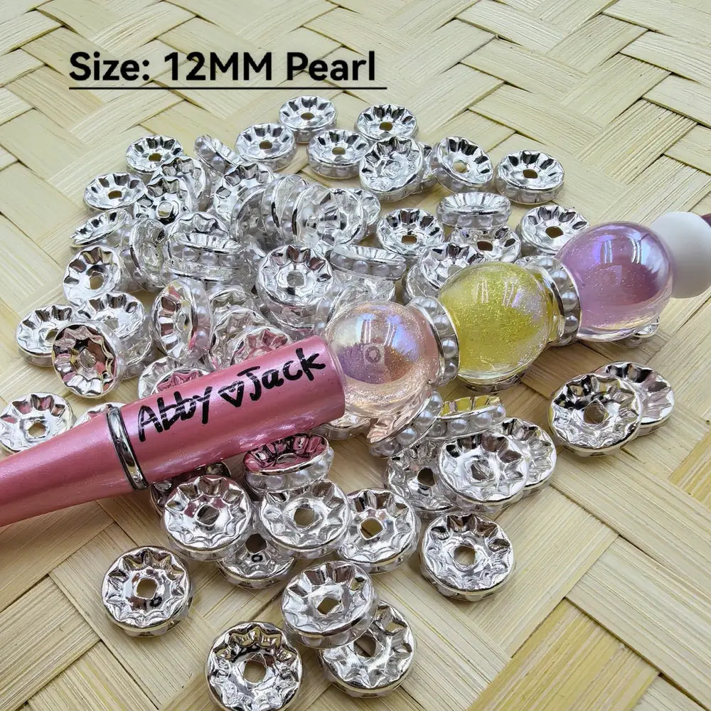12MM White Pearls Round Metal Spacer