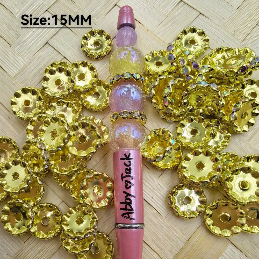 15MM AB and Clear Rhinestones Wavy Golden Metal Spacer