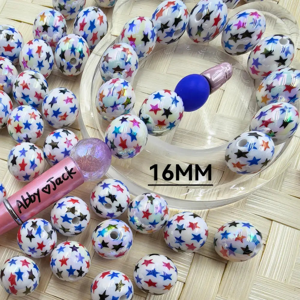 16MM Colorful Star on White Acrylic Bead