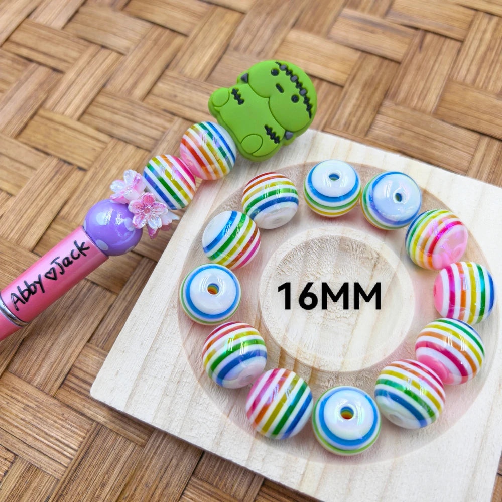 16MM Colorful Stripse Acrylic Bead