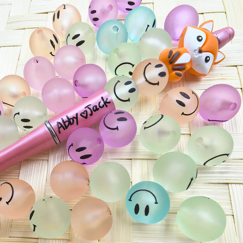 16MM Frosted Smiley Acrylic Beads