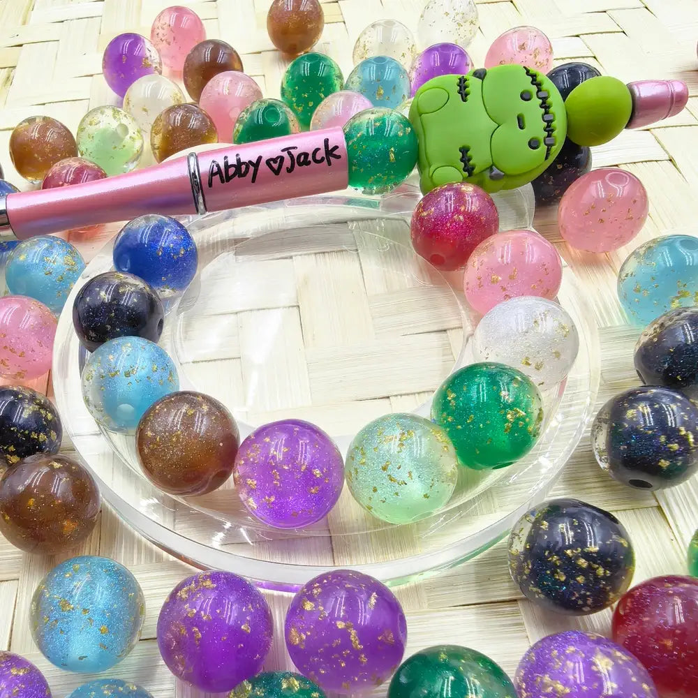 16MM Goldflake and Glitter Acrylic Beads
