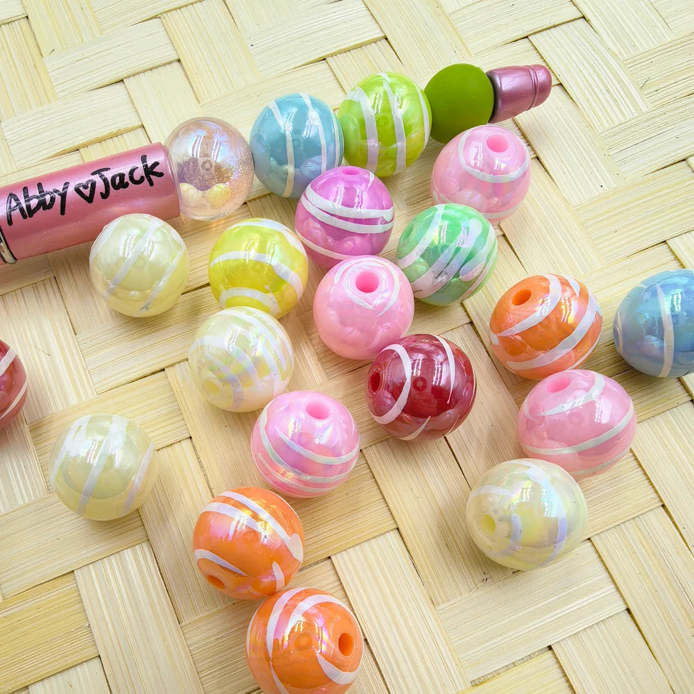 16MM Stripes Colorful Acrylic Beads
