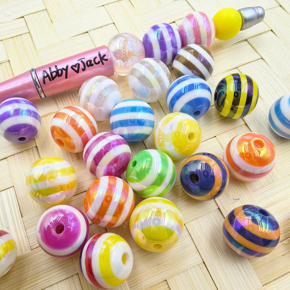 16MM Stripes Colorful Acrylic Beads