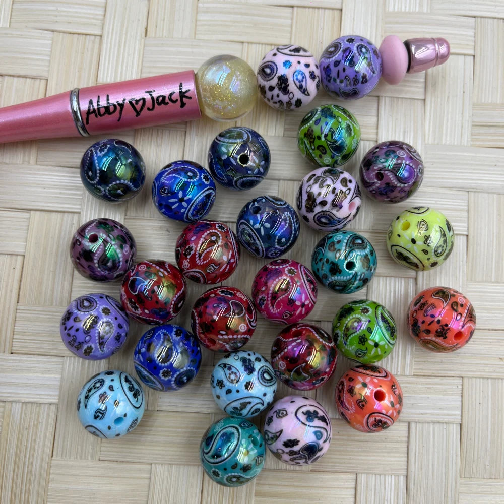 16MM Western Pattern Acrylic Beads | Beadable Pens Bracelets Keychain