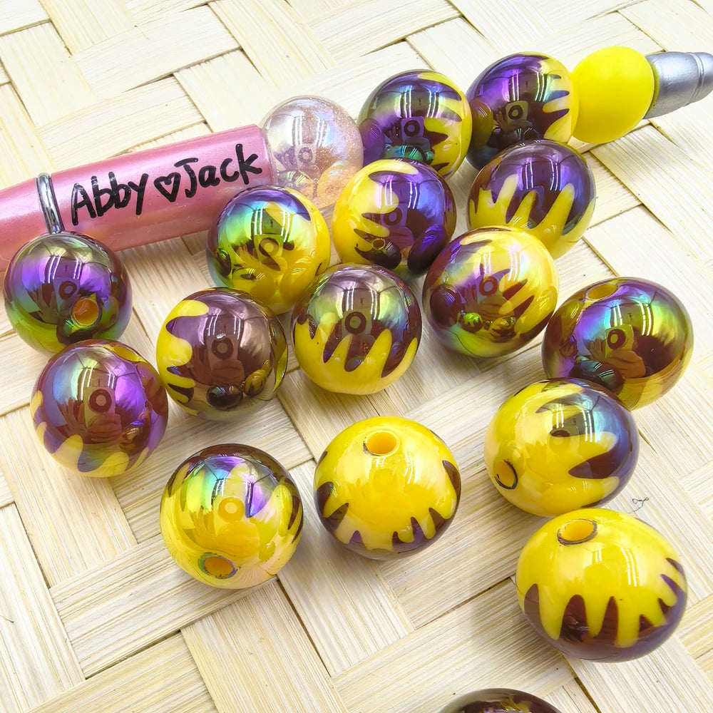 16MM Yellow and Brown Acrylic Beads