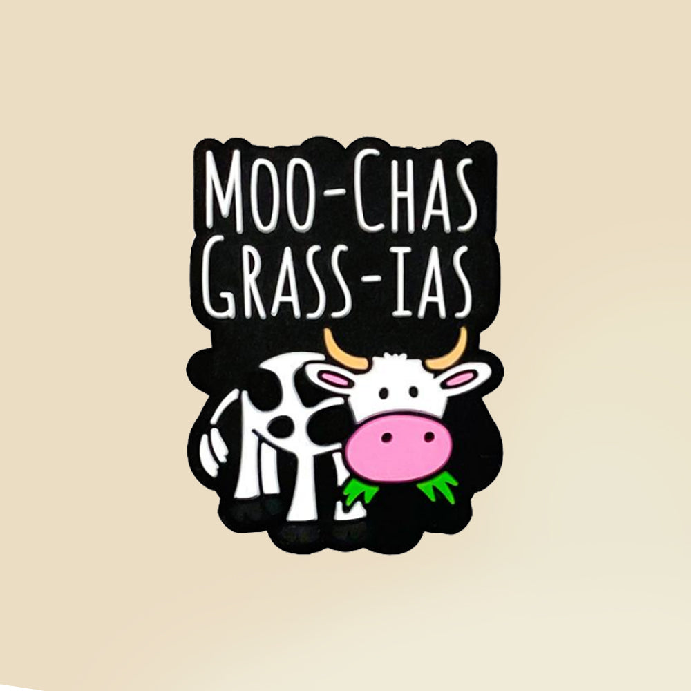 Cartoon Letters Cow Eating Grass Pattern Silicone Beads-10PCS