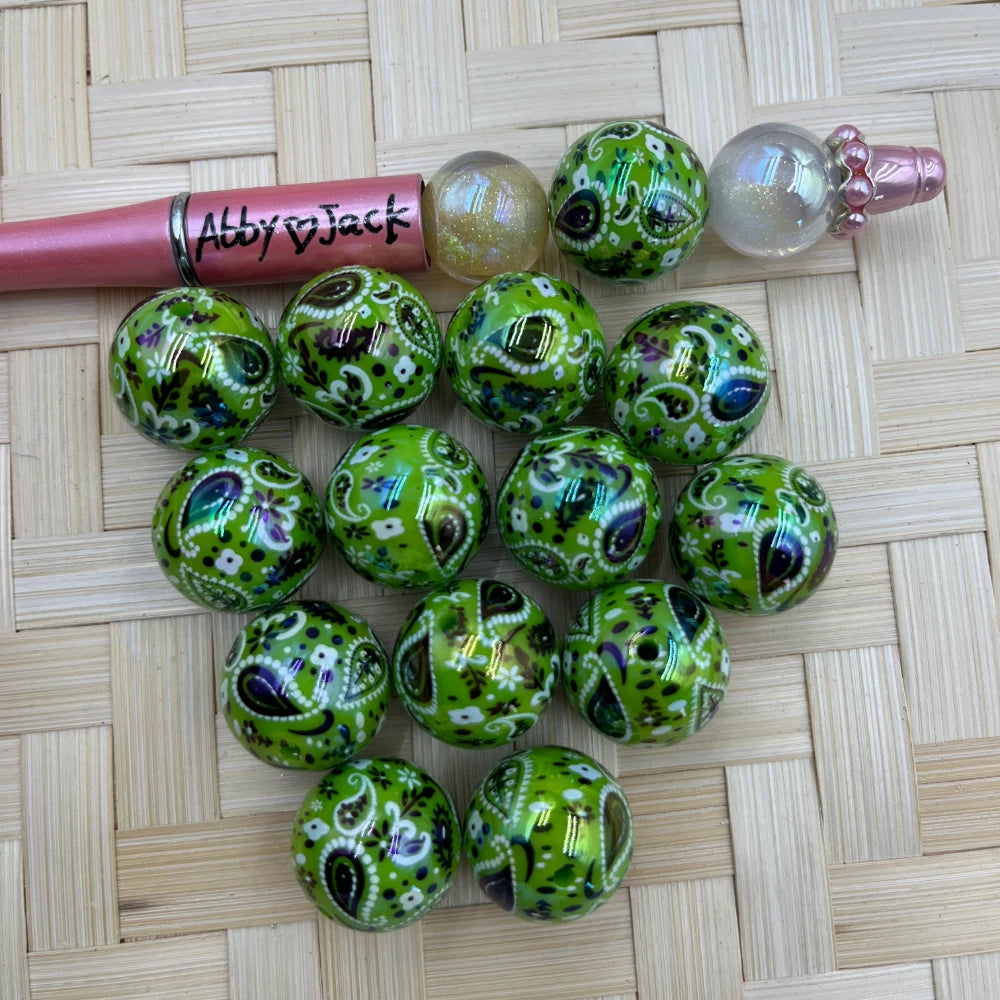 20MM Green Western Pattern Beads | Beadable Pens Bracelets Keychain