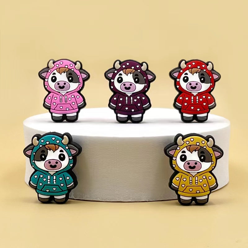 Cartoon Animal Cow Image Silicone Beads-10PCS
