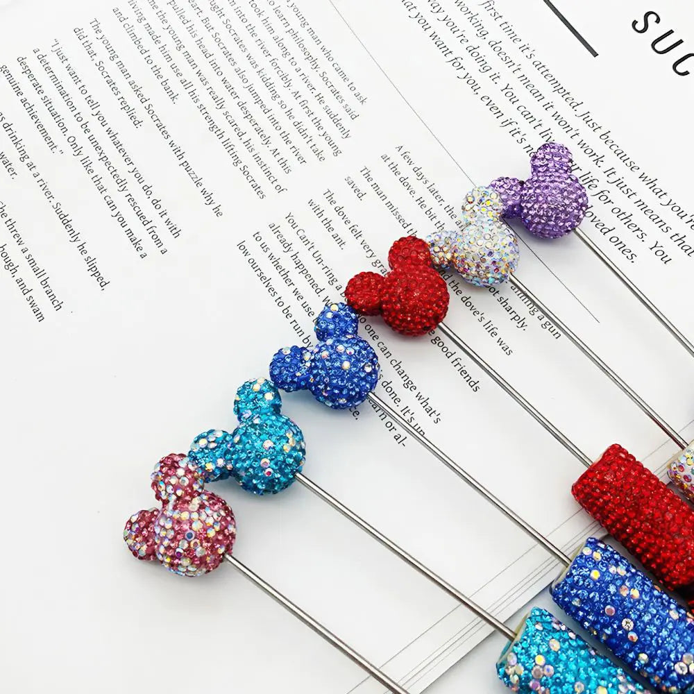 Beadable Pens with Clay Rhinestones Covered the Entire Pen with Mouse Head