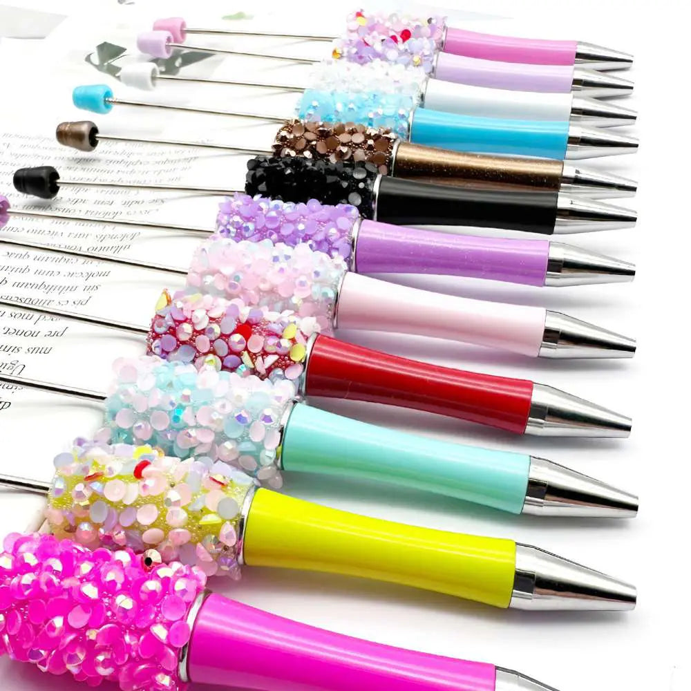 Solid Colors Beadable Pens with Flatback Rhinestones in AB Color and Bubbly Wraps