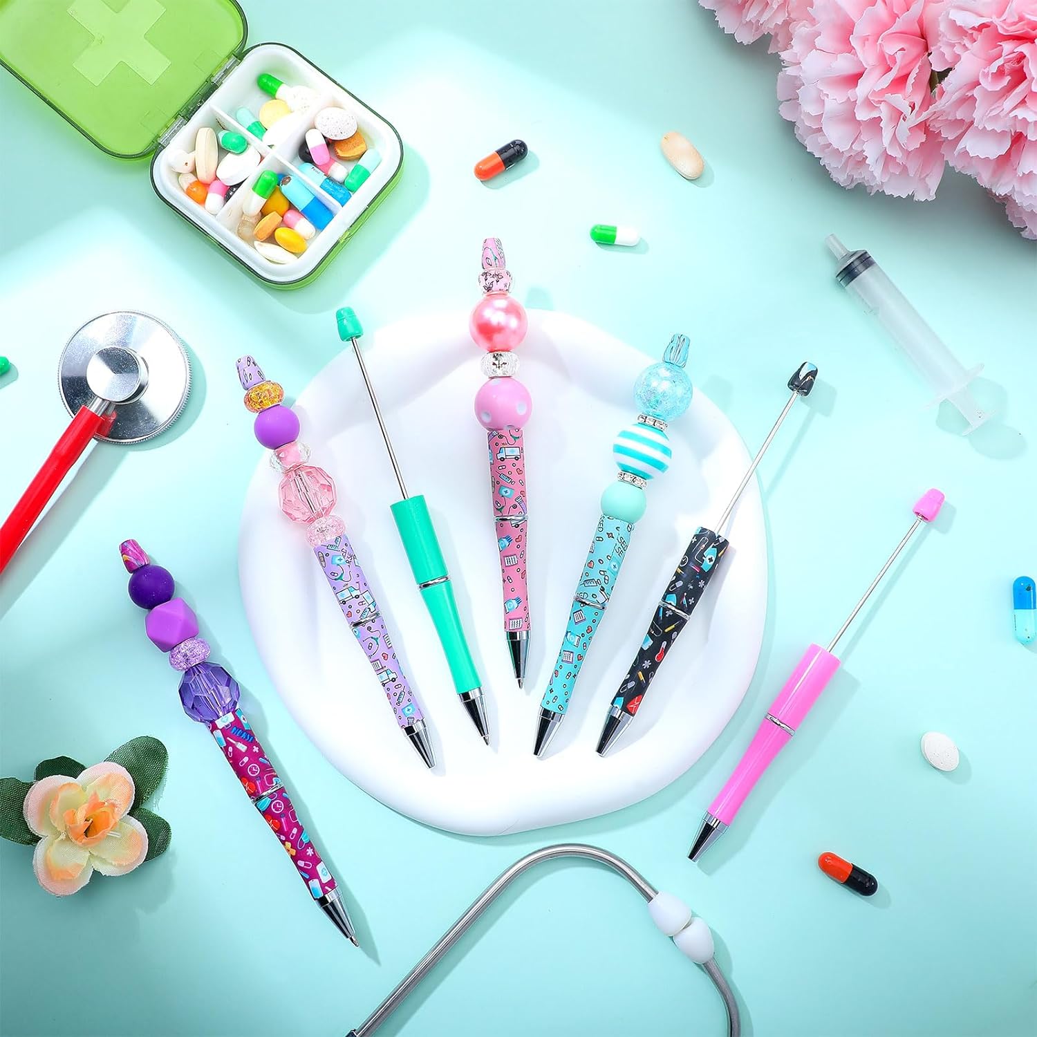 Creative Beadable Pen Nurses Printed DIY Plastic Pen-5PCS