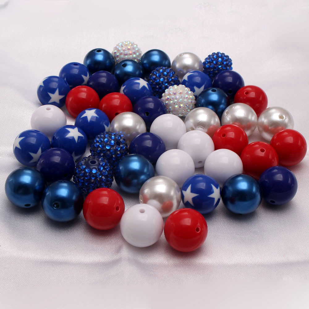 American National Day Hue 20MM Acrylic Beads Mixed Color Mixed Style Bubblegum Beads-50PCS