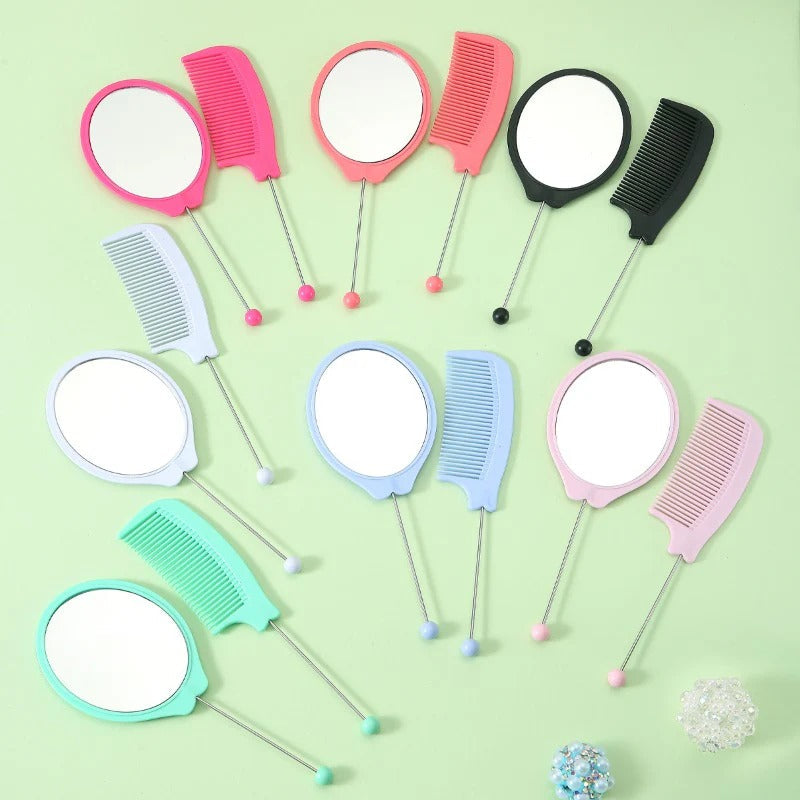 Creative Cartoon Cute Solid Color Portable Color Comb Mirror Set-1 SET