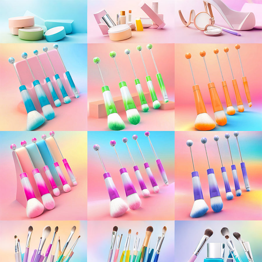 Creative Candy Color Christmas Series Gradient Beadable Metal DIY Makeup Brush Set-1 SET