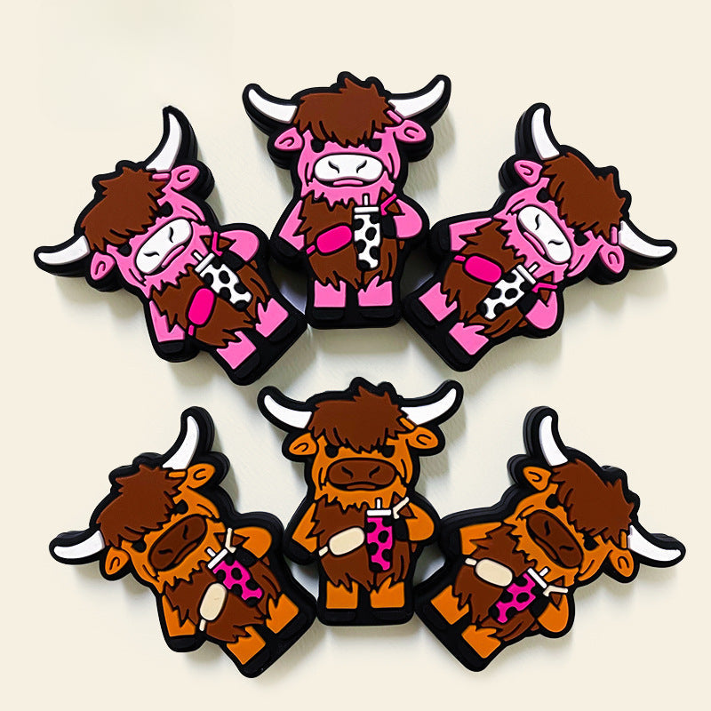 Animal Cute Coffee Cow Bison Silicone Beads-10PCS
