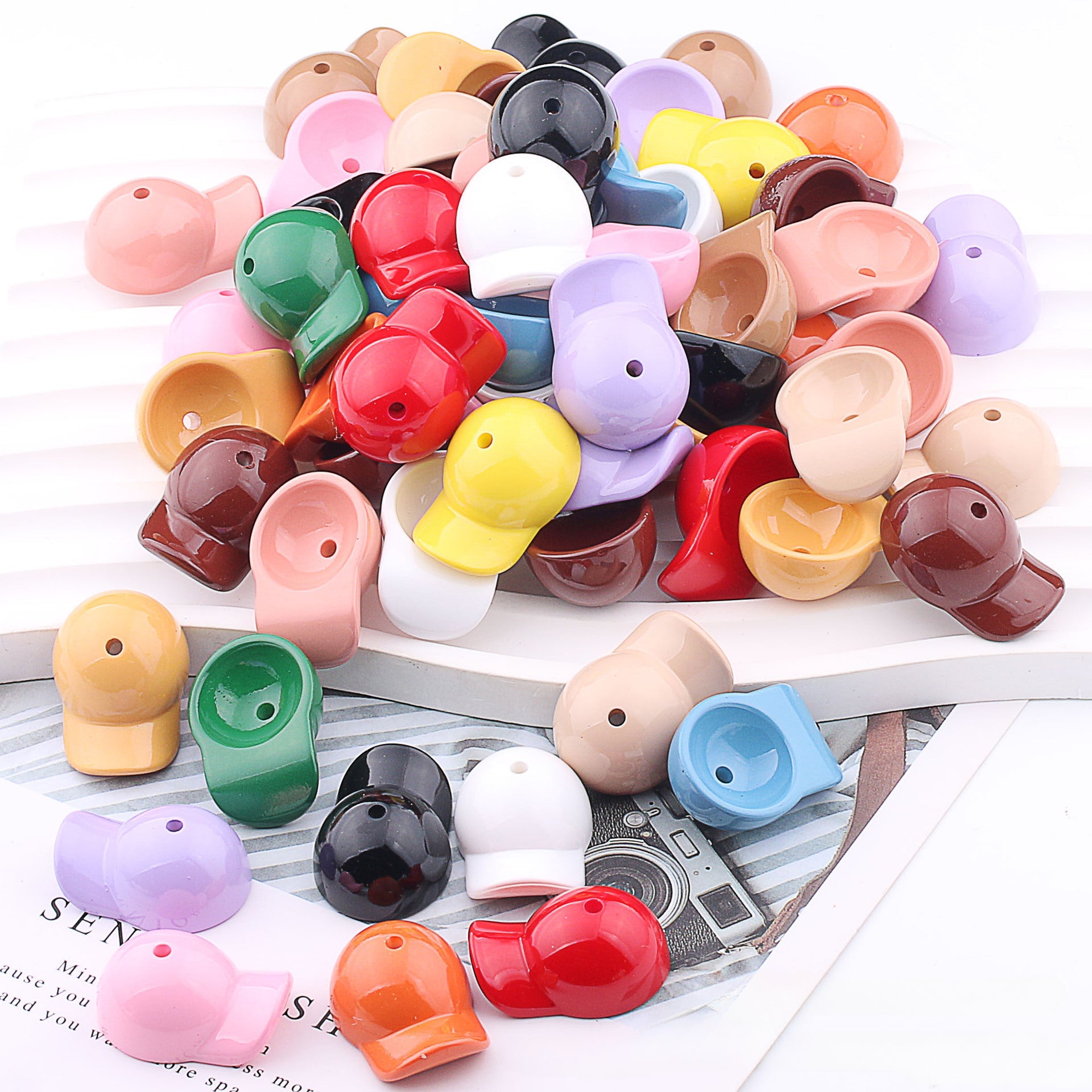 Acrylic Color Painted Peaked Cap DIY Beaded Accessories-25PCS