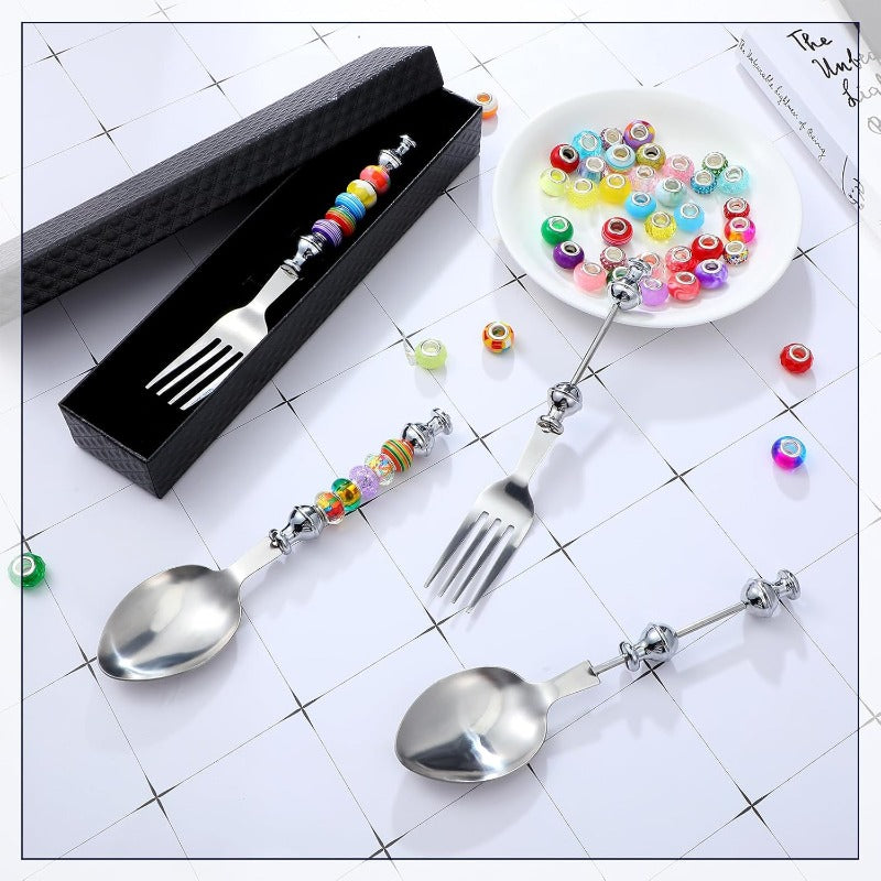 Creative DIY Beaded Stainless Steel Simple Everyday Cutlery Fork Cutlery Spoon-2PCS