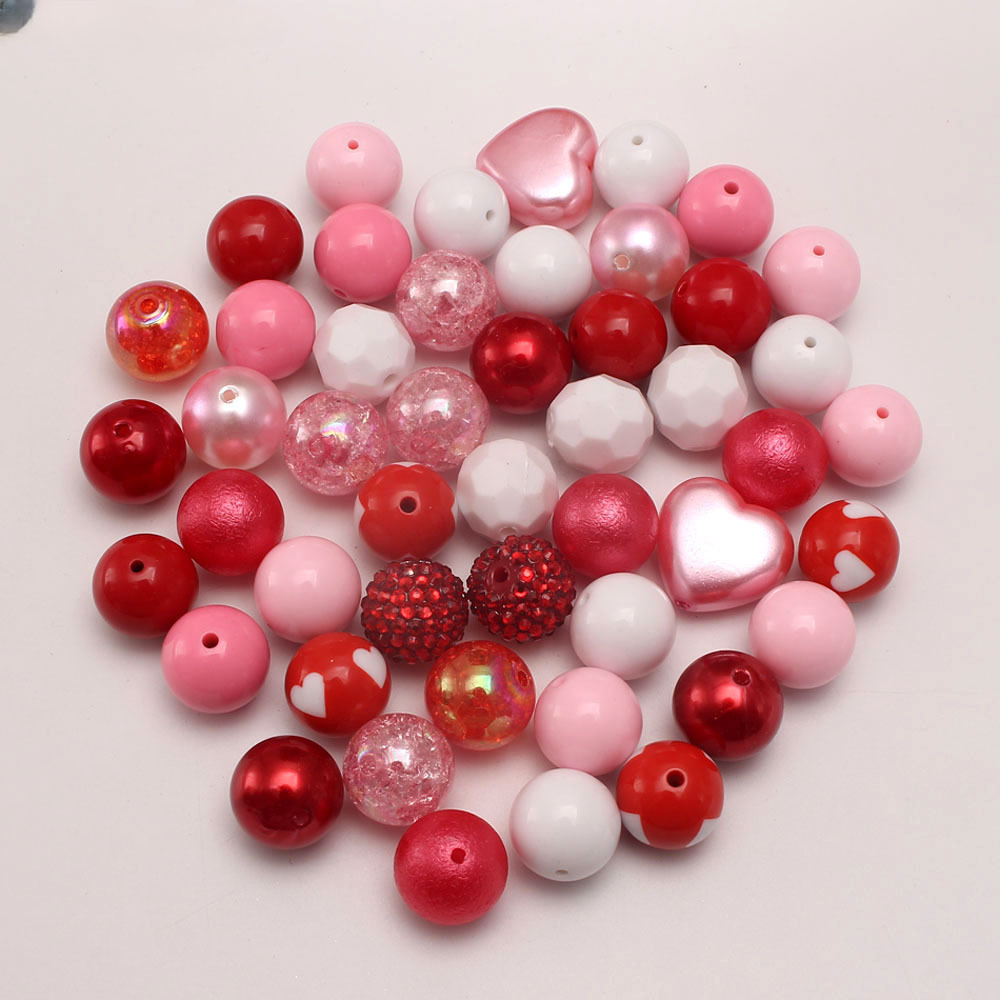 Light Pink Love Heart Valentine's Day 20MM Acrylic Mixed Color Beads Bubblegum Beads-50PCS