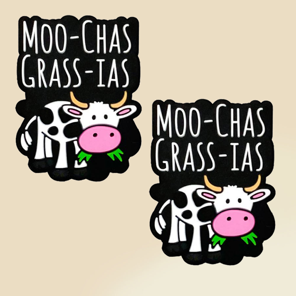 Cartoon Letters Cow Eating Grass Pattern Silicone Beads-10PCS