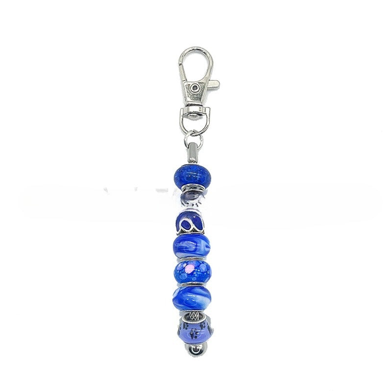 Creative DIY Beaded Metal Stainless Steel Round Mesh Chain Keychain-2PCS