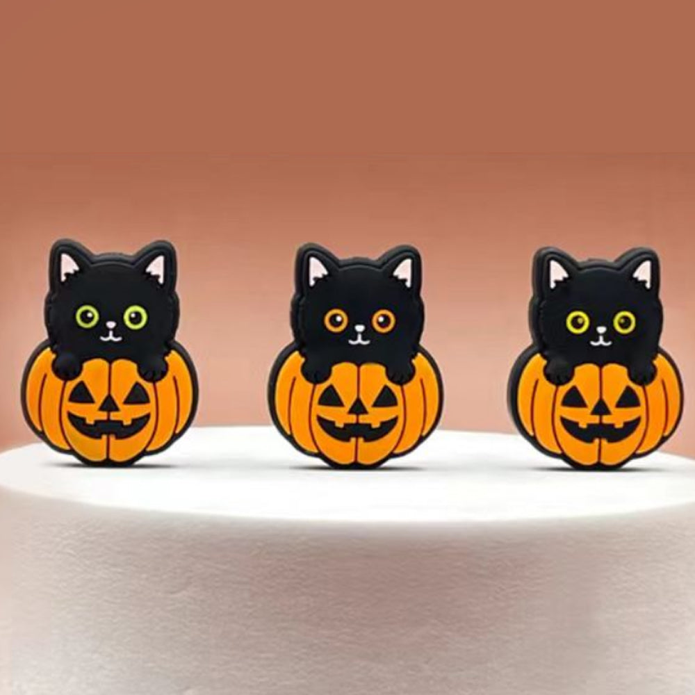 Cartoon Cute Halloween Pumpkin Kitten Silicone Beads-10PCS