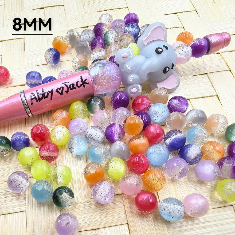 8MM Half Cat Eye Half Glitter Acrylic Beads