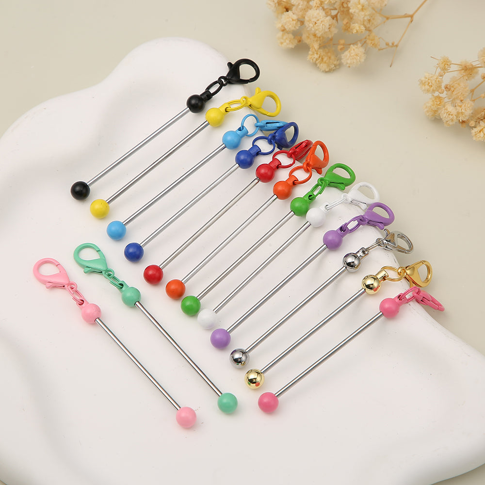 Creative Beadable Bar Mini Metal DIY Beadable Keychains-2PCS