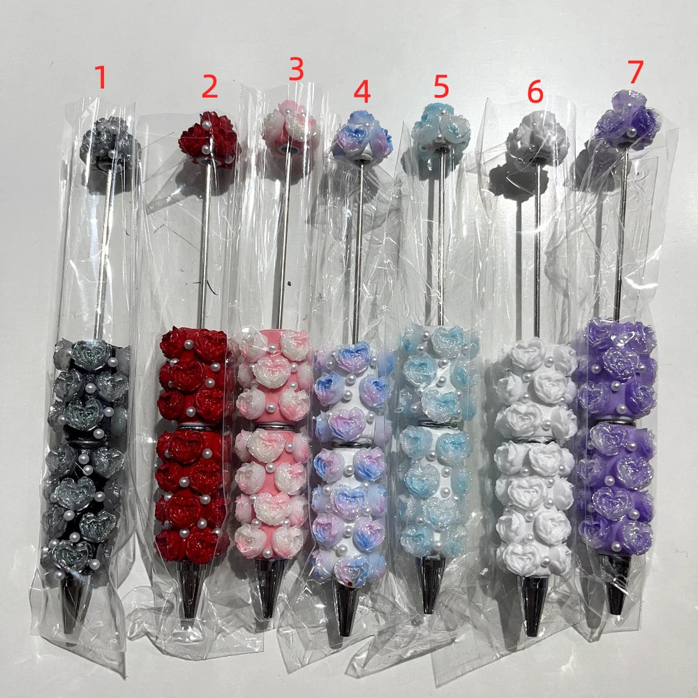 Shiny Heart Flowers Pearls Beadable Clay Pens