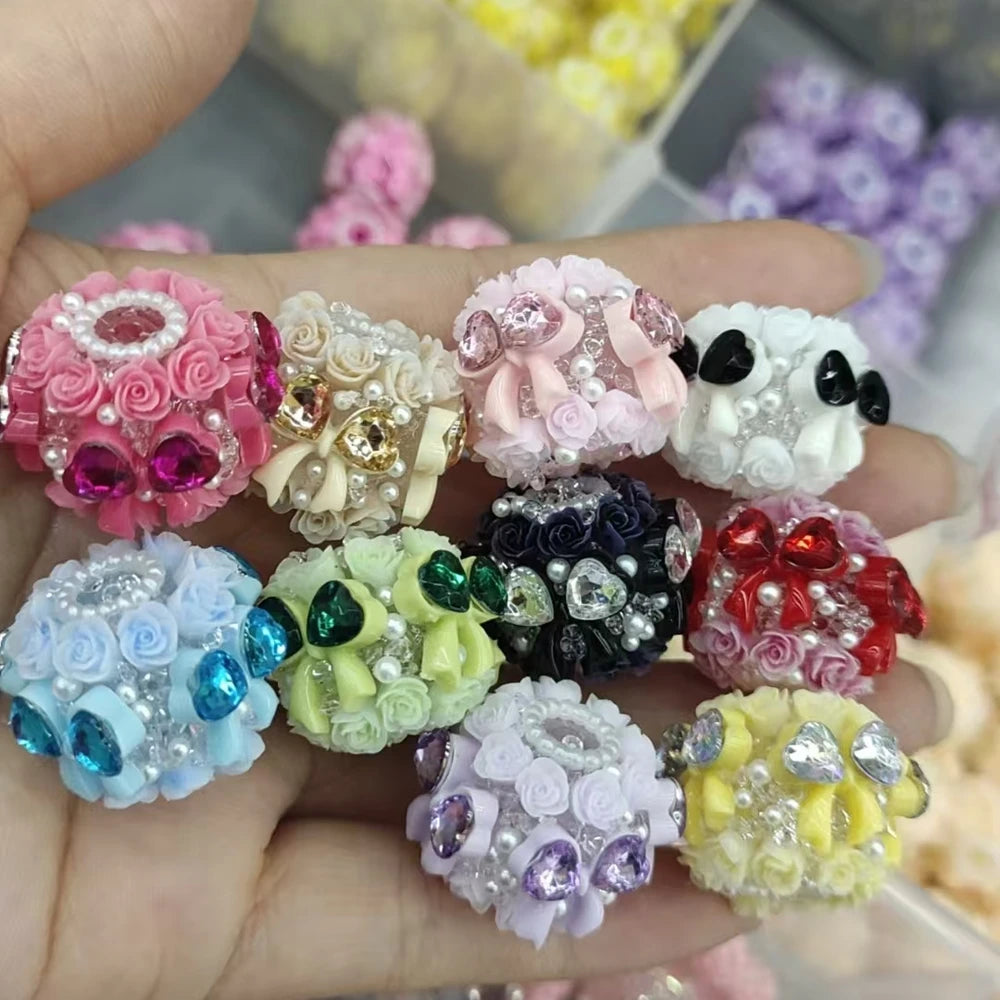 Heart Rhinestone Roses Pearls and Bowtie Acrylic DIY Fancy Beads-Random Mix