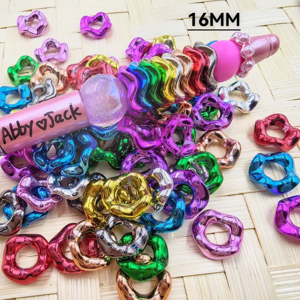 16mm Metallic Large Hole Wavy Shape Acrylic Spacer Beads