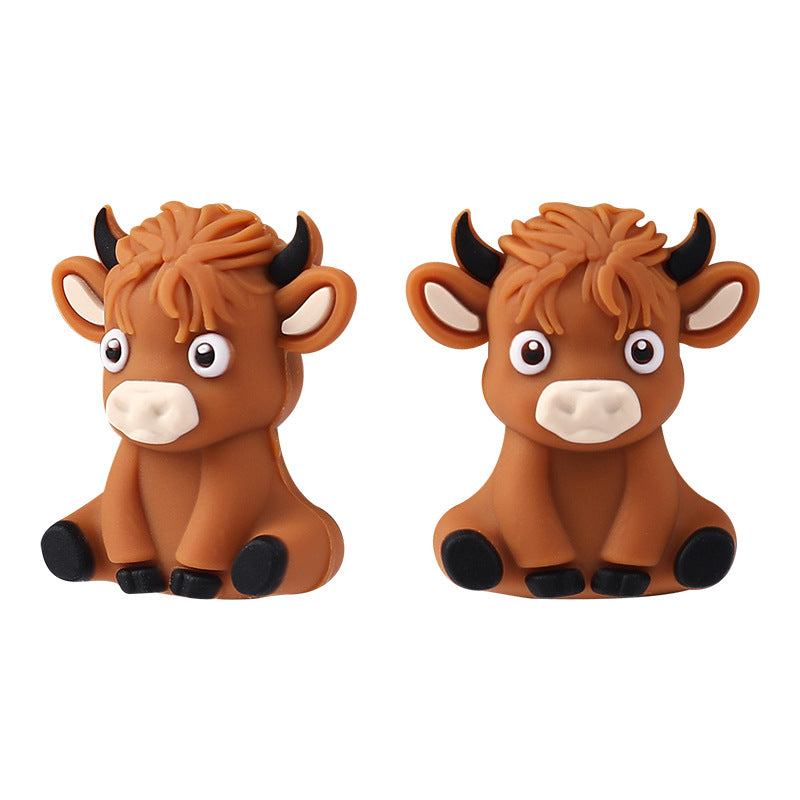 3D Cartoon Highland Cow Silicone Beads-10PCS