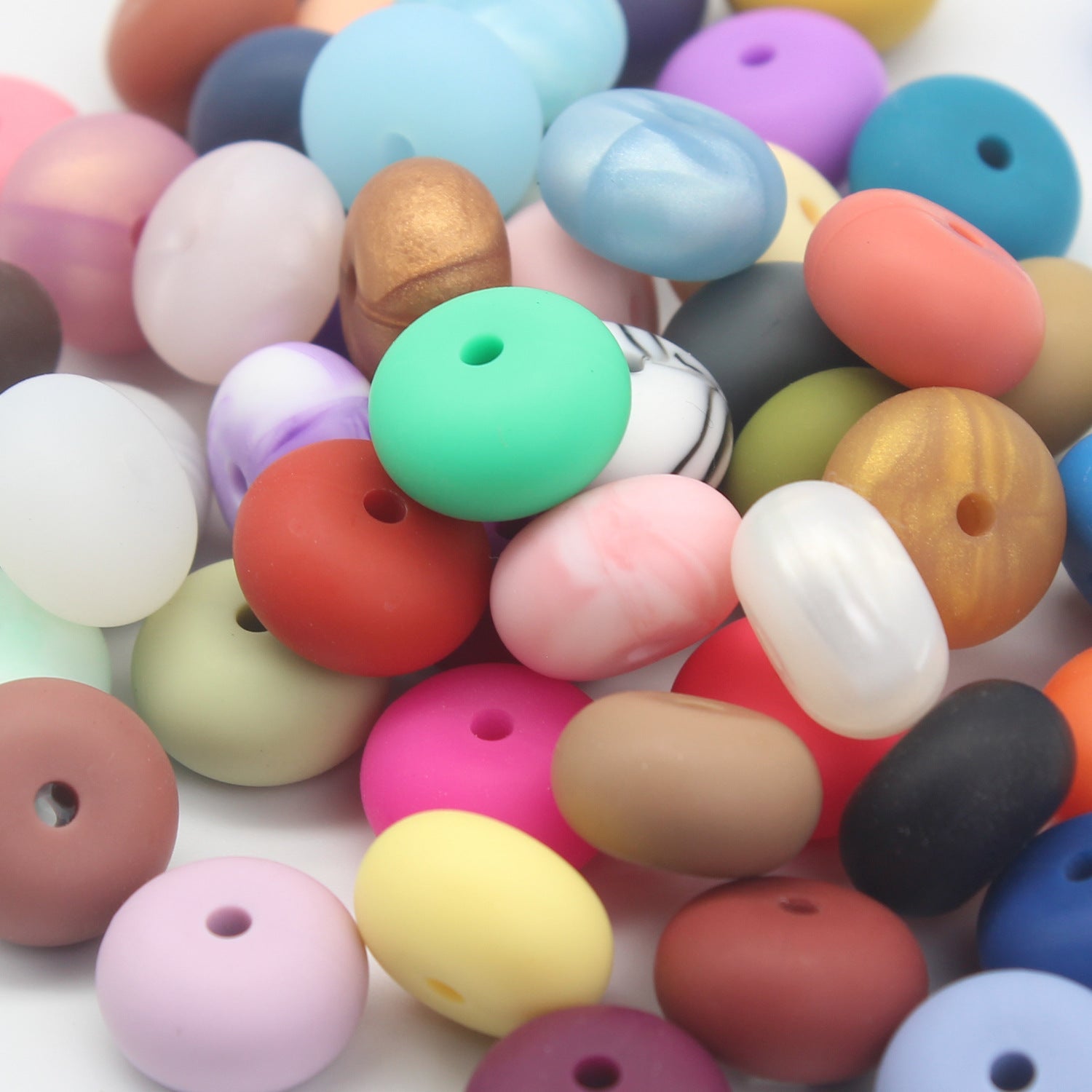 14MM-Food Grade Chewable Flat Beads Silicone Teeth Gum Loose Beads Abacus Beads-100PCS