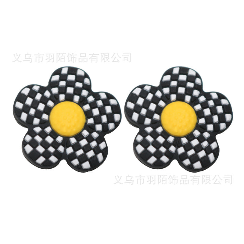 Checkerboard Flower Silicone Beads-10PCS