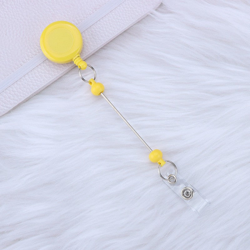 Creative Beadable Badge Reels Identification Easy To Pull Buckle DIY Beaded Plastic Keychain-2PCS