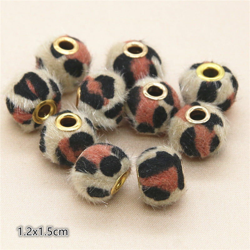 Straight Hole Leopard Print Cloth Fur Ball Beads Loose Beads Fabric Separator Beads-100PCS