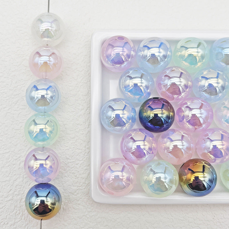 16mm UV Plated Colorful Brilliant Galaxy Straight Hole DIY Beadable Acrylic Beads-50PCS