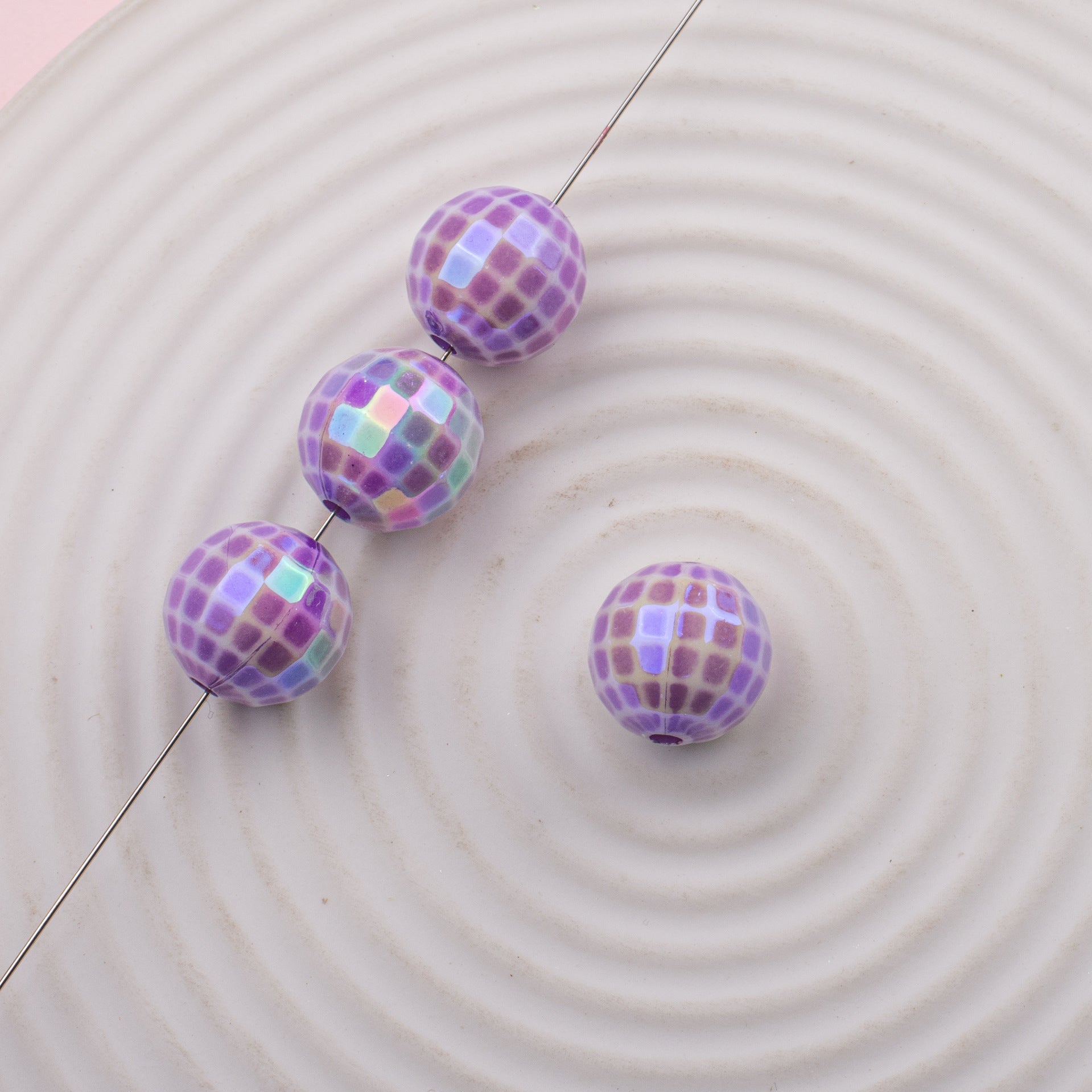 AB Color-plated Color-plated Acrylic Cut Surface Round Beads 16mm Lattice Beads-50PCS