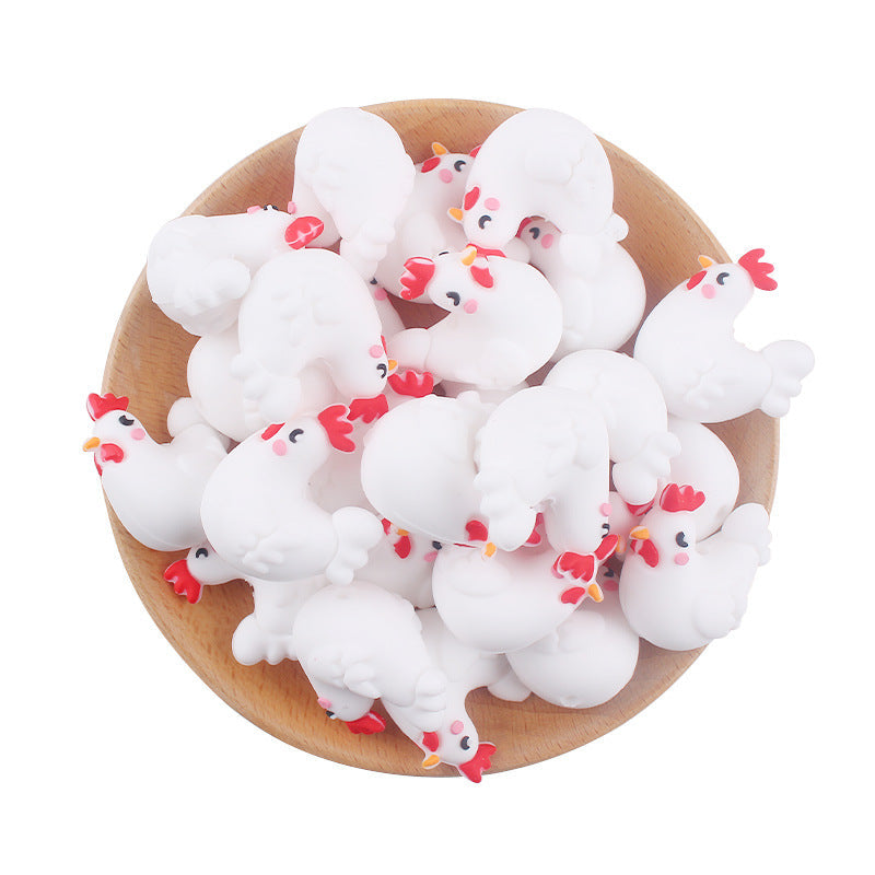3D cartoon small white chicken small tooth glue creative DIY baby molars nipple anti-chain accessories-10PCS