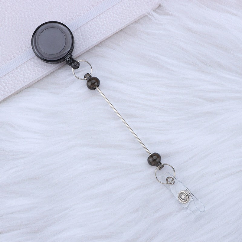 Creative Beadable Badge Reels Identification Easy To Pull Buckle DIY Beaded Plastic Keychain-2PCS