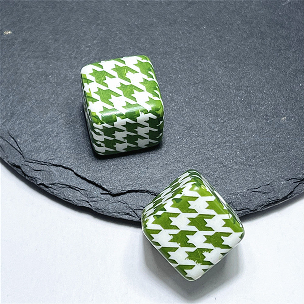 Creative 14mm Acrylic Houndstooth Printing Square Beads-25PCS