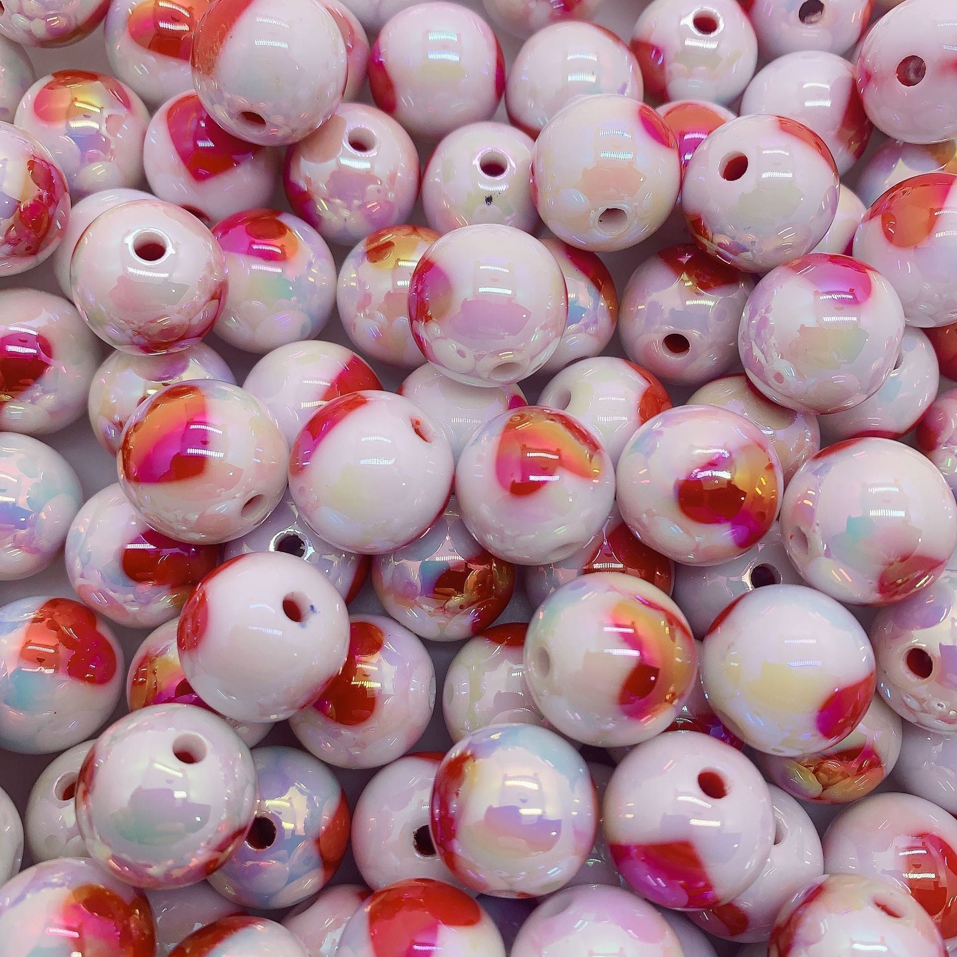 16mm color-plated uv printing love heart straight hole round Beads-50PCS