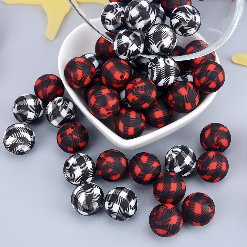 Black and White Check Leopard Print 15MM Silicone Beads-50PCS